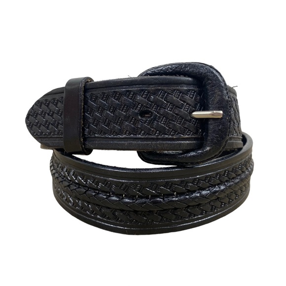 Other - Mexican Hand Tooled Mens Black Leather Basketweave Belt